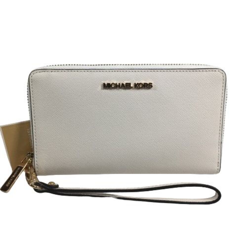 Michael Kors Phone Case Wristlet Wallet Jet Set Travel Leather Zip Optic White